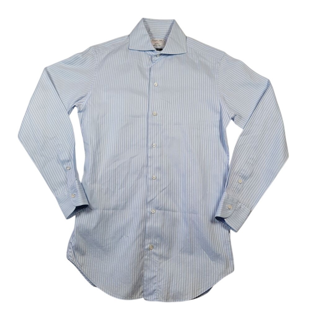 SHIPS Japan Cotonificio Albini Fine Fit Men Dress Shirt Sz 15 Small Blue Striped